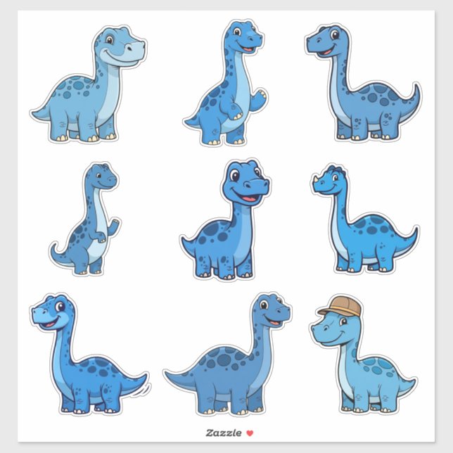 Cute Blue Brontosaurus Dinosaur Vinyl Sticker (Blatt)