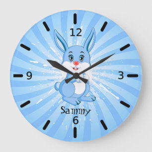 Cute Blue Bunny Cartoon Große Wanduhr