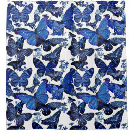 cute blue butterflies with glitter duschvorhang