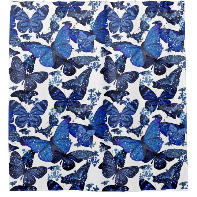 cute blue butterflies with glitter duschvorhang (Vorderseite)