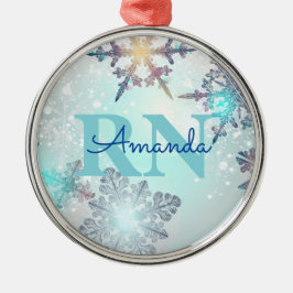 Cute Blue Custom Personalized Name RN Nurse Ornament Aus Metall