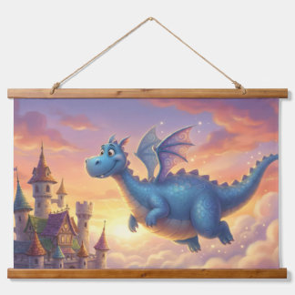 Cute Blue Dragon Fantasy Throw Pillow Wandteppich Mit Holzrahmen