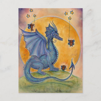 Cute blue dragon with bears and stars postkarte
