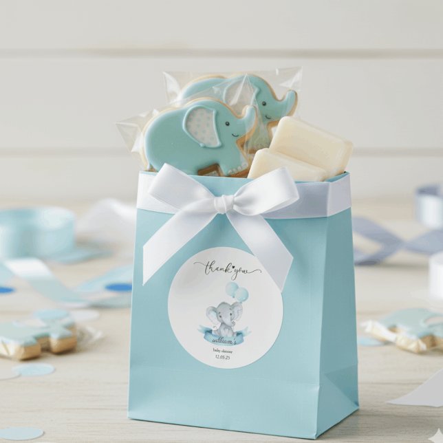 Cute Blue Elephant Baby Shower Thank You Sticker (Von Creator hochgeladen)