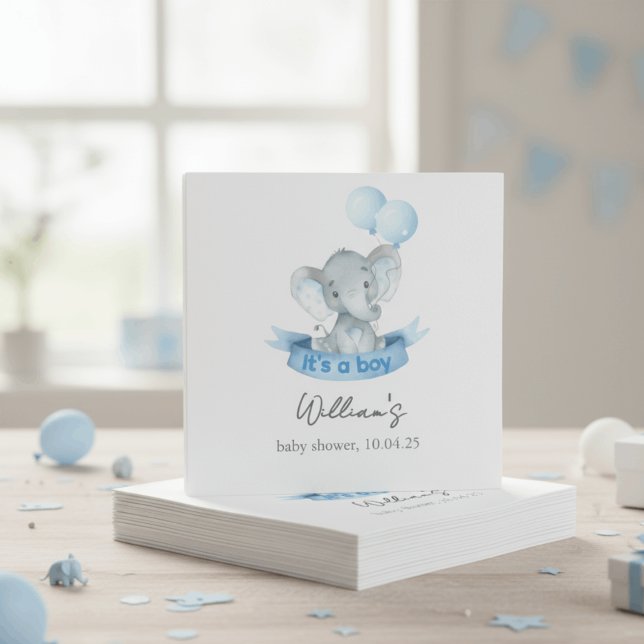 Cute Blue Elephant Boy Baby Shower Napkins Serviette (Von Creator hochgeladen)