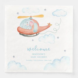 Cute Blue Elephant Helicopter Baby Shower Welcome  Serviette