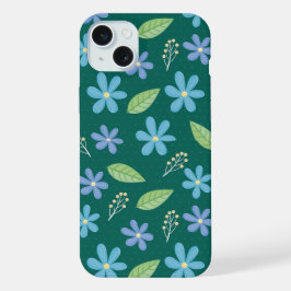 Cute Blue Floral Seamless Pattern iPhone 15 Plus Hülle