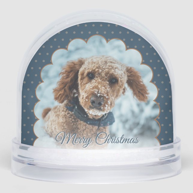 Cute Blue Frame Dog Photo Snow Globe Schneekugeln (Vorderseite)