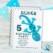 Cute Blue Gecko Lizard Boy Birthday Party