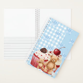 Cute Blue Gingham Teddy Bear & Ribbon Notizbuch