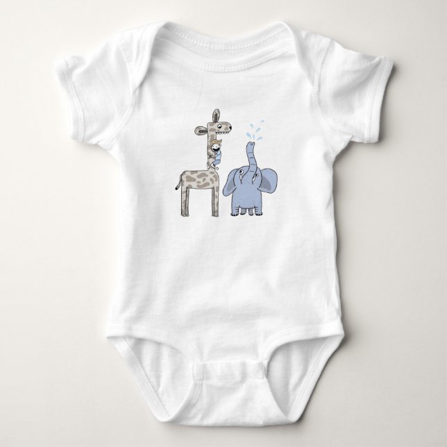 Cute Blue Giraffes Baby Bodysuit - Whimsical  Strampler (Vorderseite)