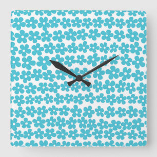 Cute blue girly spring flowers pattern quadratische wanduhr