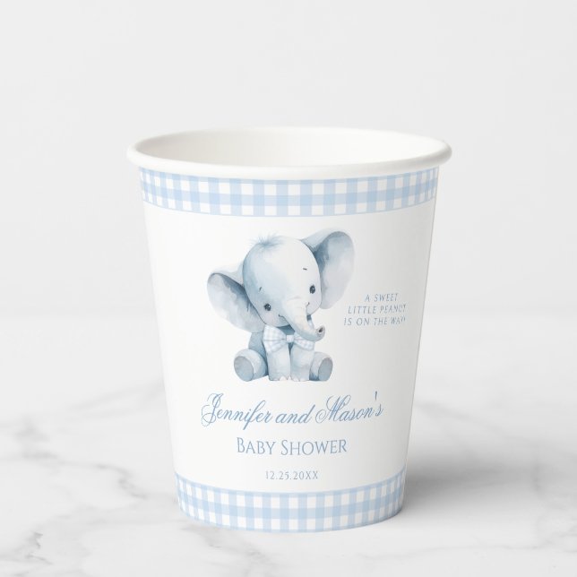 Cute Blue Little Peanut Elephant Baby Boy Shower Pappbecher (Rückseite)