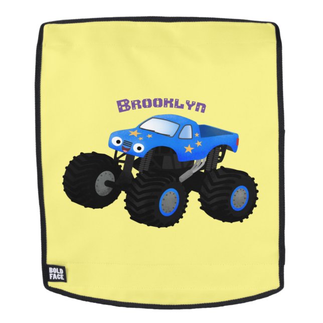 Cute blue monster truck cartoon illustration rucksack (Abnehmbare Front)