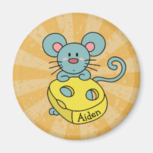 Cute Blue Mouse and Cheese Personalized Magnet