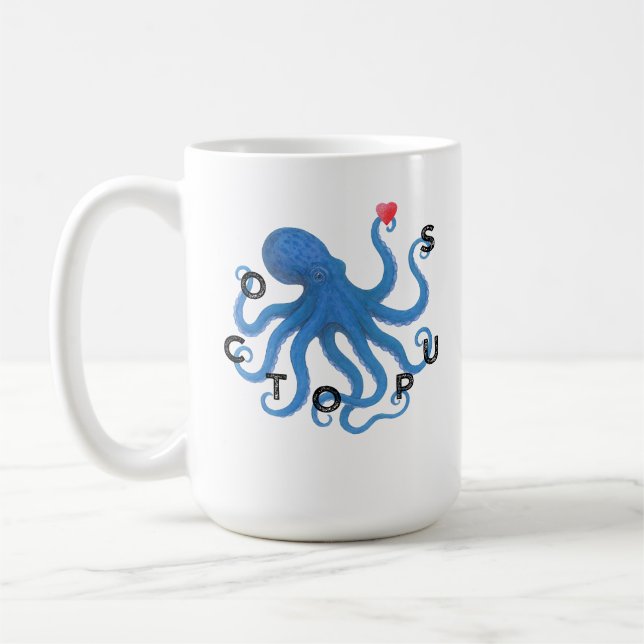 Cute Blue Octopus Friend with Heart Ocean Scuba  Kaffeetasse (Links)