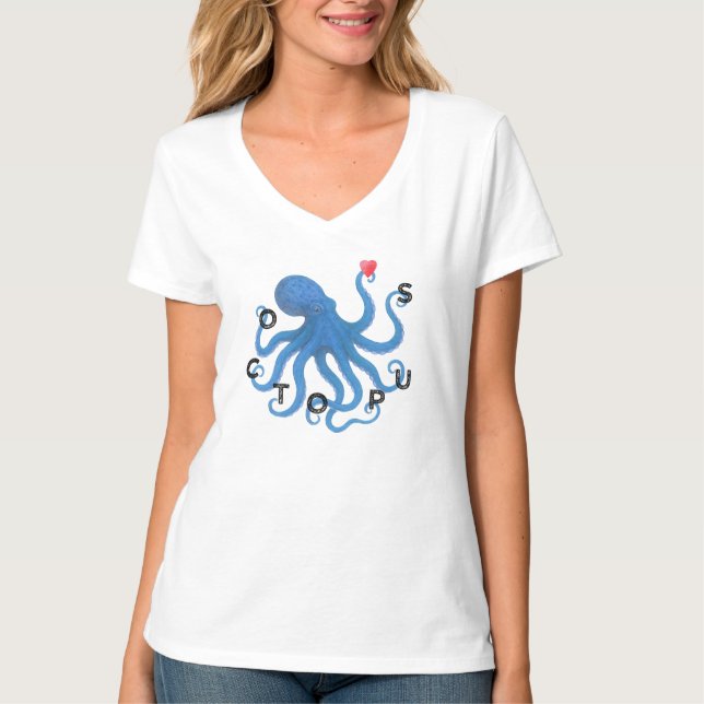 Cute Blue Octopus Friend with Heart Ocean Scuba  T-Shirt (Vorderseite)