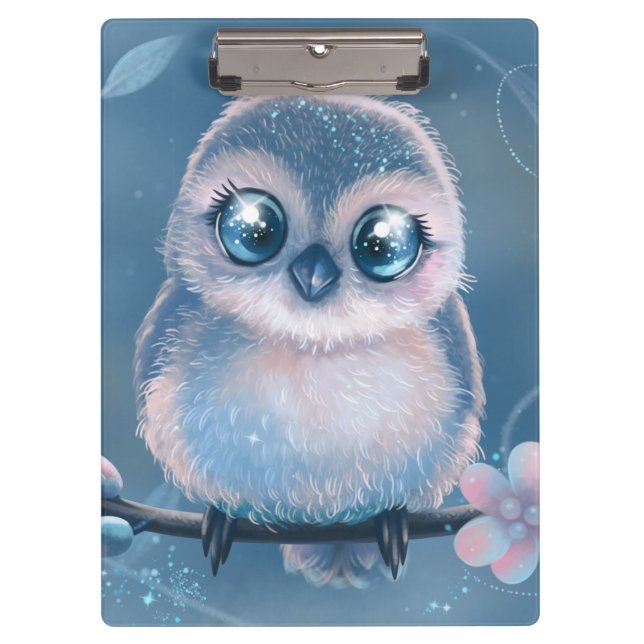 Cute Blue Owl Clipboard Klemmbrett (Vorderseite)