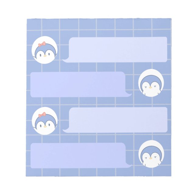 Cute Blue Penguin Notepad | Minimal Grid Me Notizblock (Vorderseite)