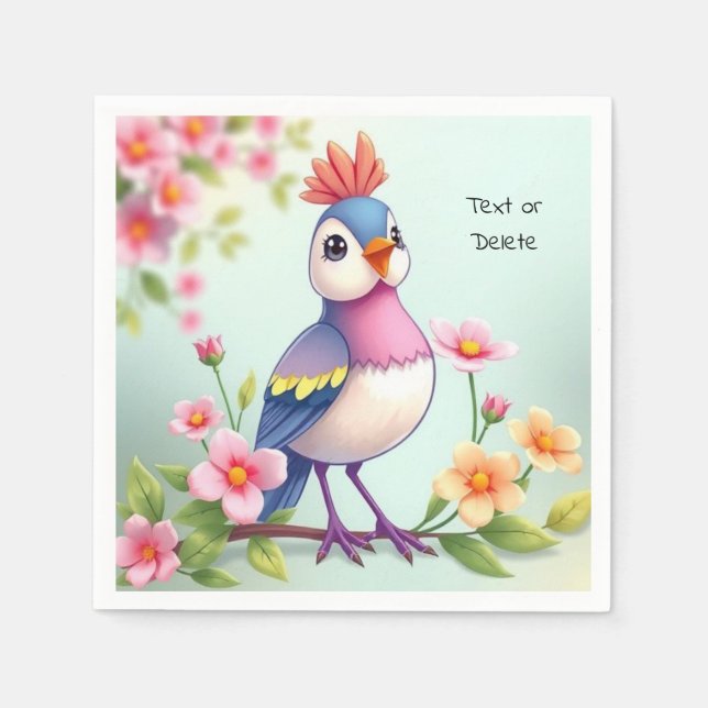 Cute Blue Pink Bird Floral Napkins Serviette (Vorderseite)