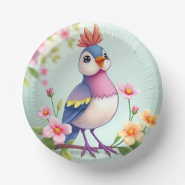 Cute Blue Pink Bird Floral Paper Bowl Pappteller