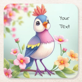 Cute Blue Pink Bird Floral Paper Coaster Rechteckiger Pappuntersetzer