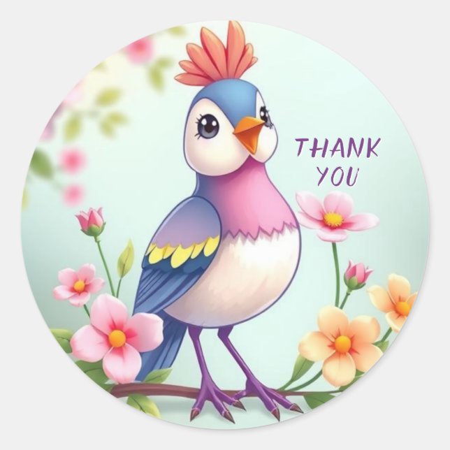 Cute Blue Pink Bird Floral Sticker (Vorderseite)