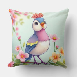 Cute Blue Pink Bird Floral Throw Pillow Kissen