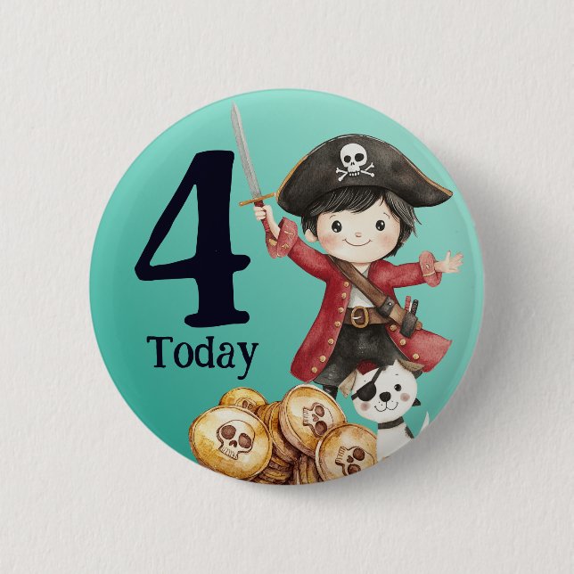 Cute Blue Pirate child's Birthday Button (Vorderseite)