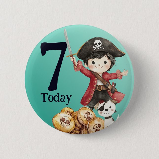 Cute Blue Pirate child's Birthday Button (Vorderseite)
