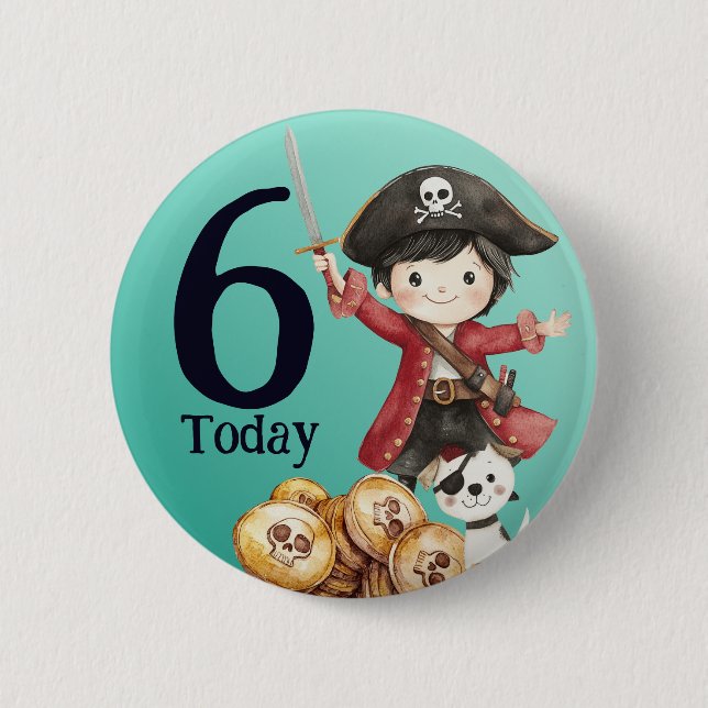 Cute Blue Pirate child's Birthday Button (Vorderseite)