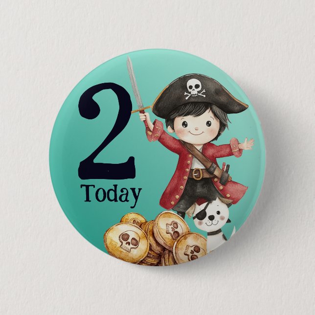 Cute Blue Pirate childs birthday Button (Vorderseite)