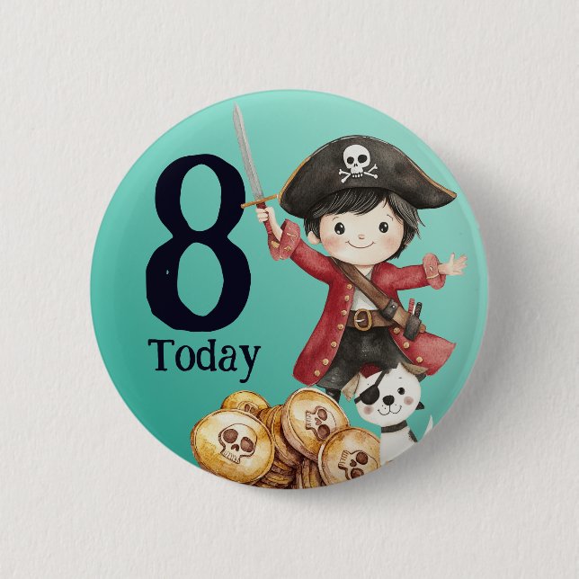 Cute Blue Pirate child's Birthday Button (Vorderseite)