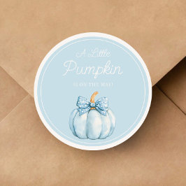 Cute Blue Pumpkin Boy Baby Shower Runder Aufkleber