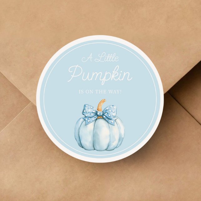 Cute Blue Pumpkin Boy Baby Shower Runder Aufkleber (Cute Blue Pumpkin Boy Baby Shower Classic Round Sticker)