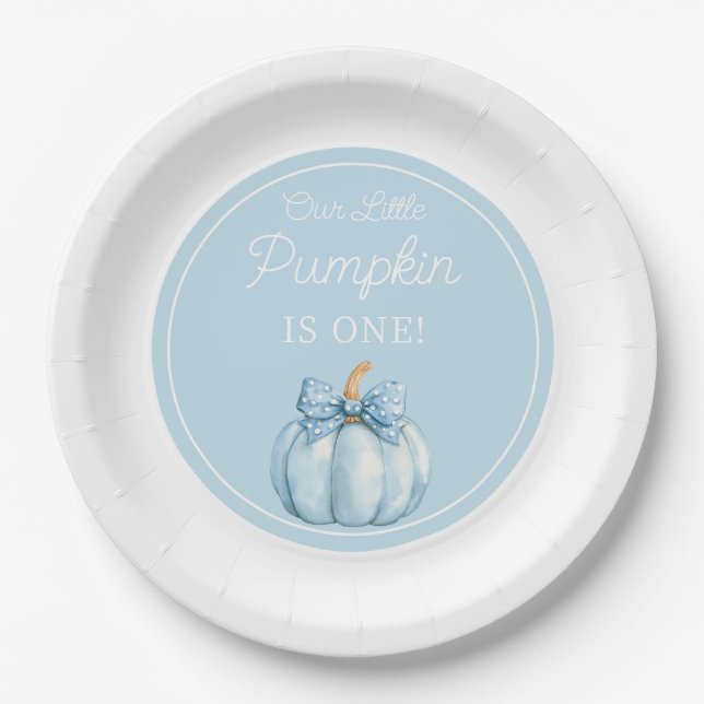 Cute Blue Pumpkin Boy First Birthday Pappteller (Vorderseite)