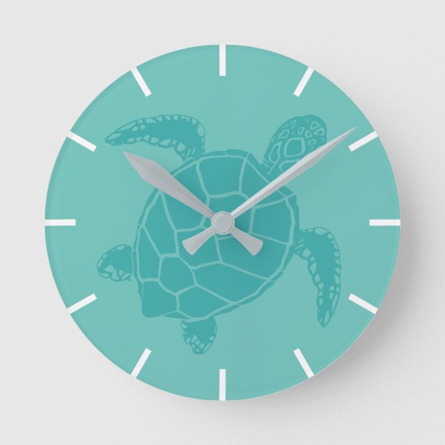 Cute Blue Sea Turtle Runde Wanduhr (Vorderseite)