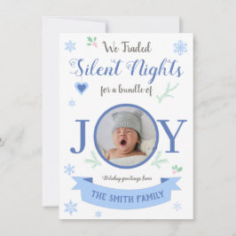 Cute blue Silent nights bundle of joy Feiertagskarte