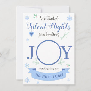 Cute blue Silent nights bundle of joy Feiertagskarte