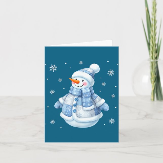 Cute Blue Snowman With Snowflakes Winter Christmas Karte (Vorderseite)