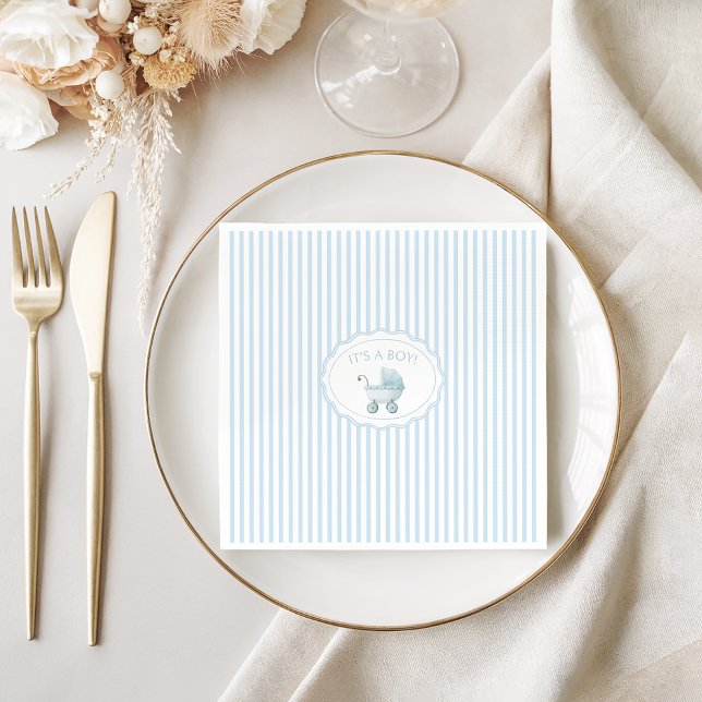 Cute Blue Stroller Doodle Baby Boy Shower Serviette (Von Creator hochgeladen)