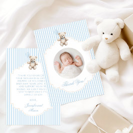 Cute Blue Teddy Bear Baby Boy Shower Photo Dankeskarte