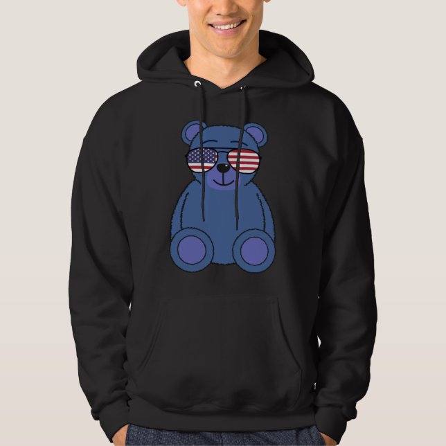 Cute Blue Teddy Bear Sunglasses 4th of July Men Wo Hoodie (Vorderseite)