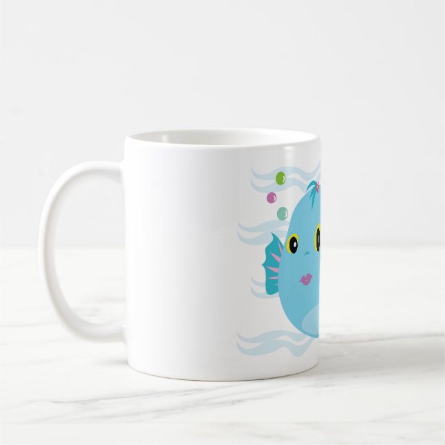 Cute Blue Tropical Fish Pink Fins Kaffeetasse (Links)