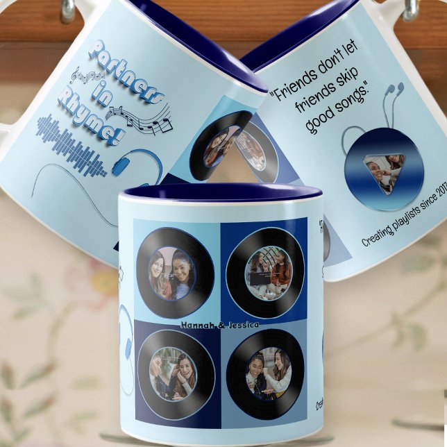 Cute Blue Vinyl Music Best Friend Photo Gift  Zweifarbige Tasse (Von Creator hochgeladen)