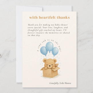 Cute Blue Watercolor Balloon Bear Baby Shower Dankeskarte