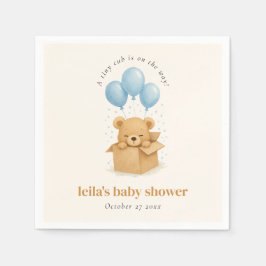 Cute Blue Watercolor Balloon Bear Boy Baby Shower Serviette