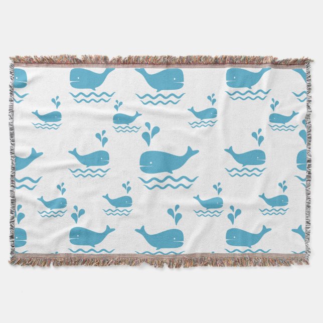 Cute Blue Whale Seamless Ocean Pattern (1) Decke (Vorderseite)