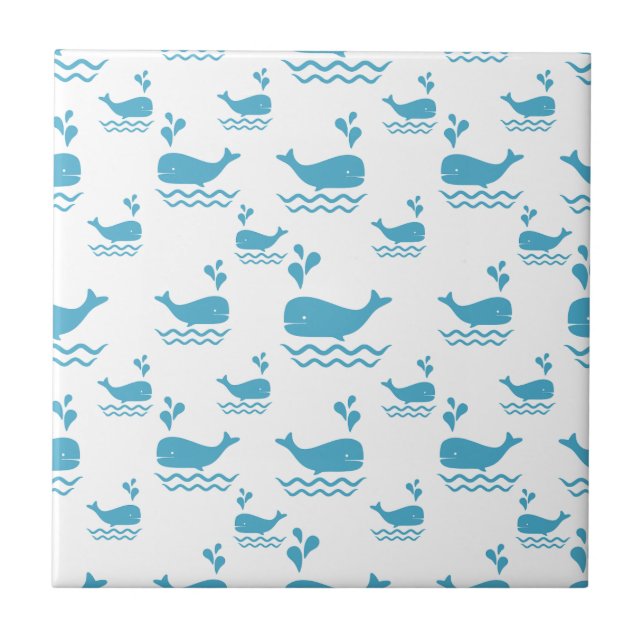 Cute Blue Whale Seamless Ocean Pattern (1) Fliese (Vorderseite)