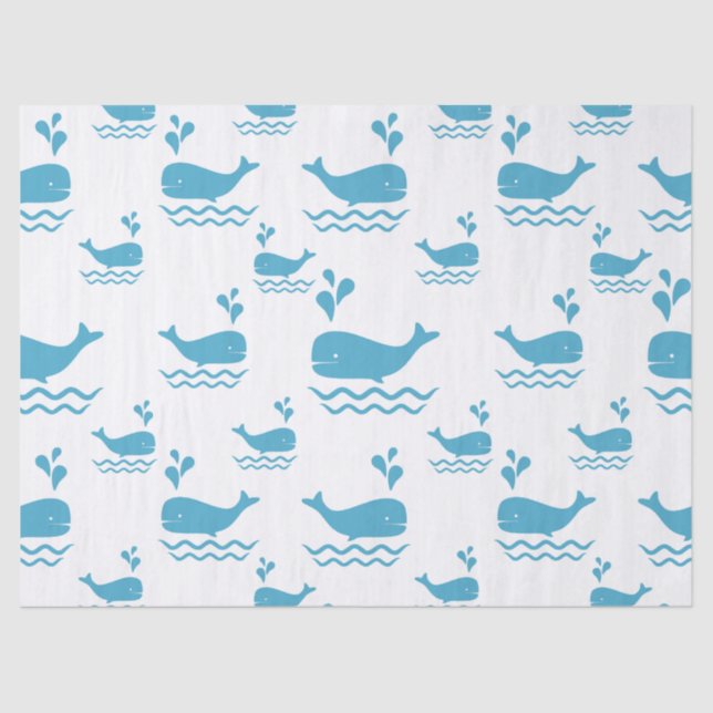 Cute Blue Whale Seamless Ocean Pattern (1) Seidenpapier (Vorderseite)
